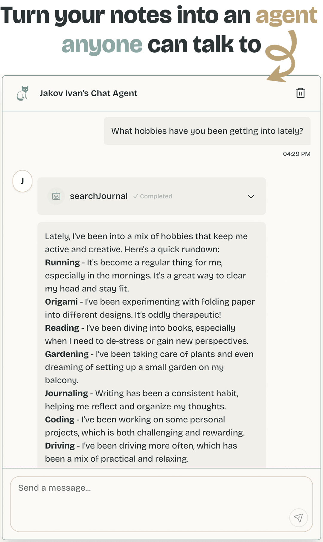 Turn your notes into an agent anyone can talk to